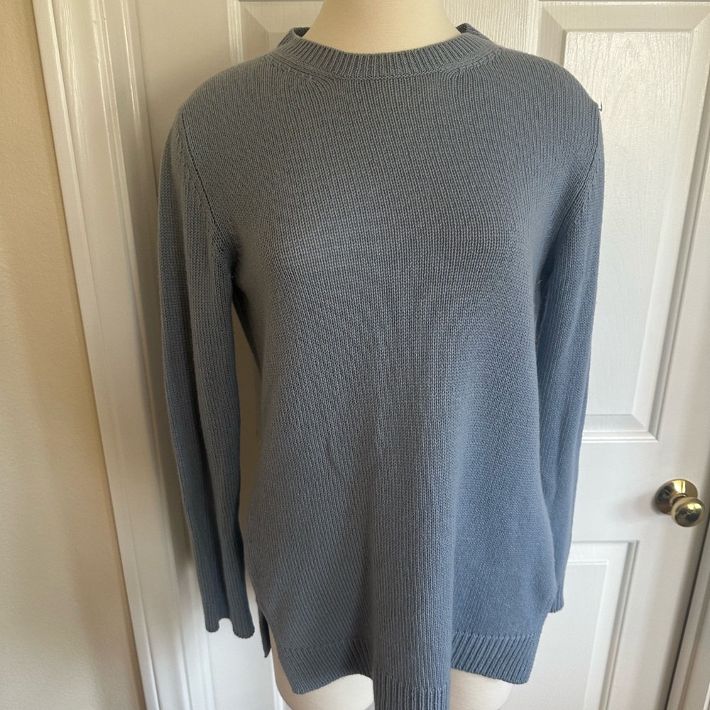 Prada Pale Gray Crewneck Sweater with Grosgrain Ribbon